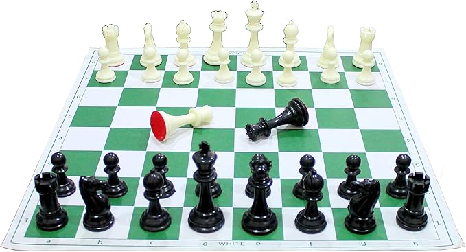 StonKraft 18.2'' x 18.2'' Tournament Chess Vinyl Foldable Chess Game with Solid Plastic Pieces (with Extra Queen) - Ideal for Professional Chess Players