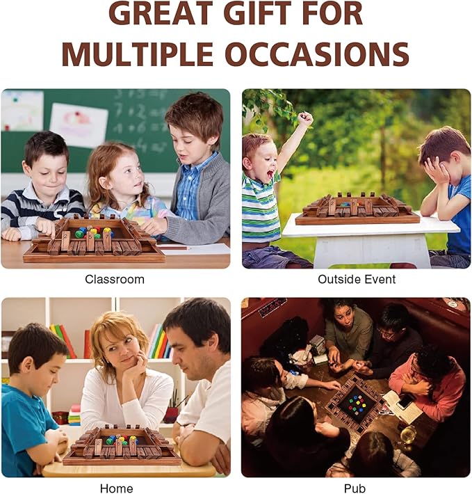 GOTHINK Shut The Box Dice Game, 2-4 Player 11.5-inch Wooden Board Table Math Game with 10 Dices - Math & Decision Skills for Adults/Kids, Perfect for Home Class Parties & Pubs - Classic Tabletop Fun