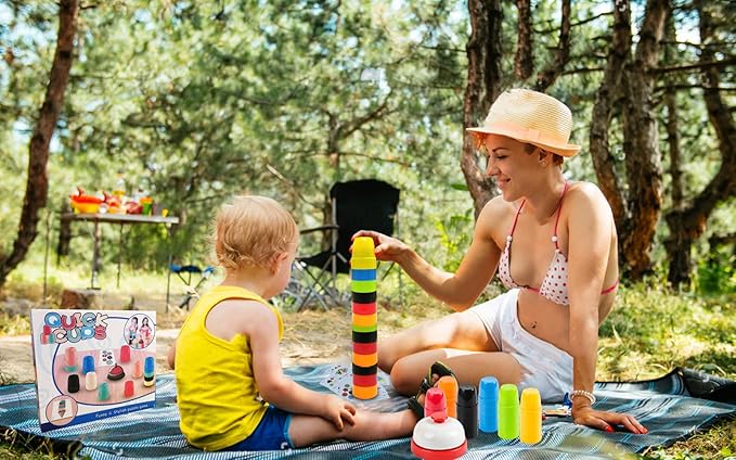 Quick Cups Games Set for Kids,Classic Speed Cups Games Set Parent-Child Interactive Game,24 Cups,24 Stickers,1 Bells,54 Challenges Cards