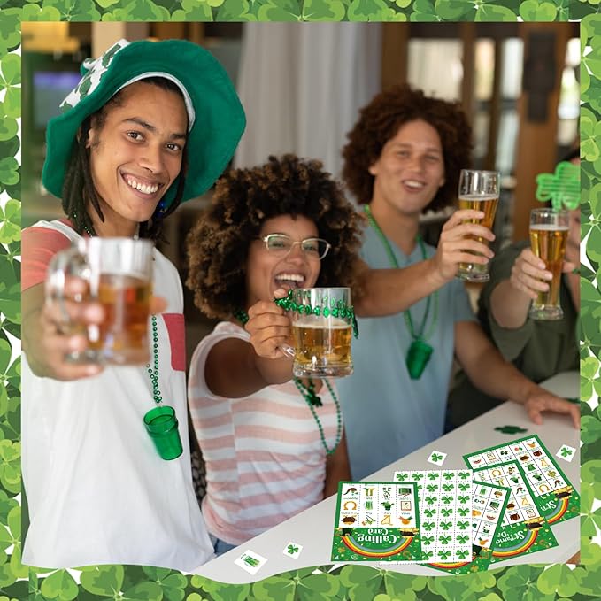 St Patrick's Day Bingo Games Cards for Adult Boy Girl, 24 Players St Patrick's Day Party Bingo Games Irish Shamrock Bingo Cards for Saint Patrick's Day Family School Classroom Activities