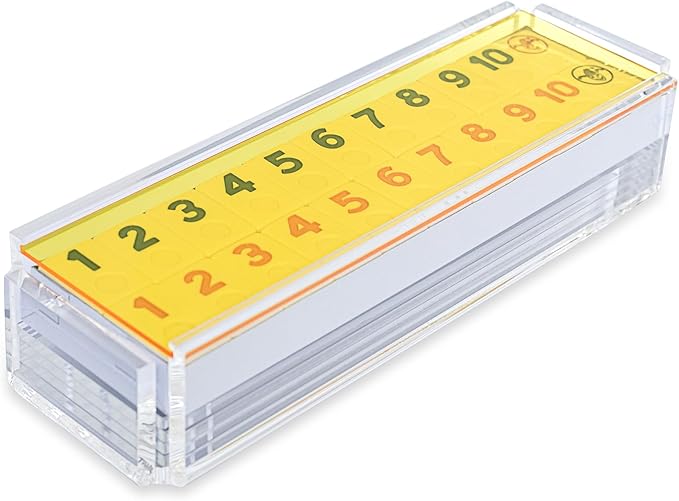 Luxury Rummy Tile Set Game in Handmade Acrylic Case with 4 Racks Included (Yellow)