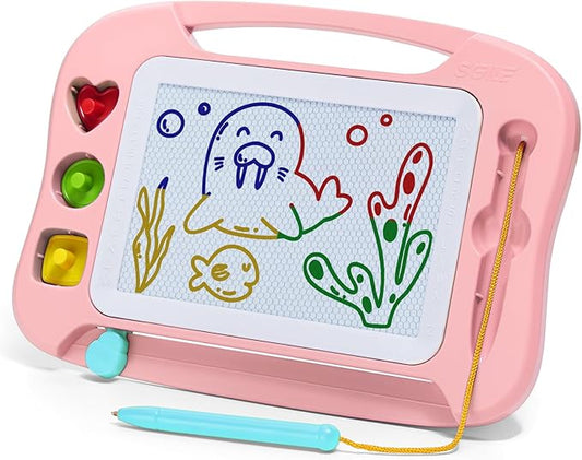 SGILE Magnetic Drawing Board for Kids, Colorful Erasable Doodle Board with Magnet Pen, Painting Sketch Pad with Three Stamps, Travel Toy, Birthday Gift, Educational Learning Toy for Toddlers, Pink