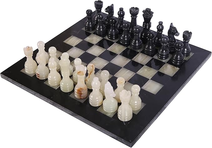 15 Inch Luxury Chess Set Classic Chess Boards for Adults with Handcrafted Stone Board & Marble Chess Pieces Ideal for Home Decor (Black & Onyx)
