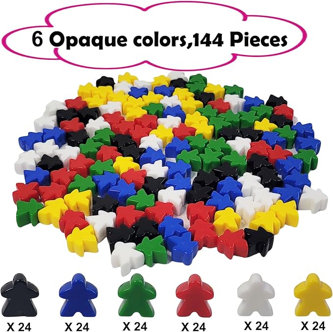 144 Pieces Meeples Game Tokens – Opaque Board Game Pieces in 6 Colors, Perfect for Board Games, with Convenient Portable Storage Box