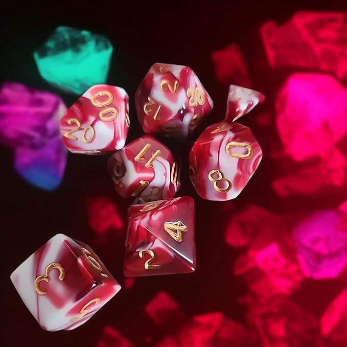 7 Pcs DND Dice Set, AORZOV Polyhedral Dice for Dungeons and Dragons D&D TTRPG MTG Table Role Playing Games(Blood Red Mixed White)
