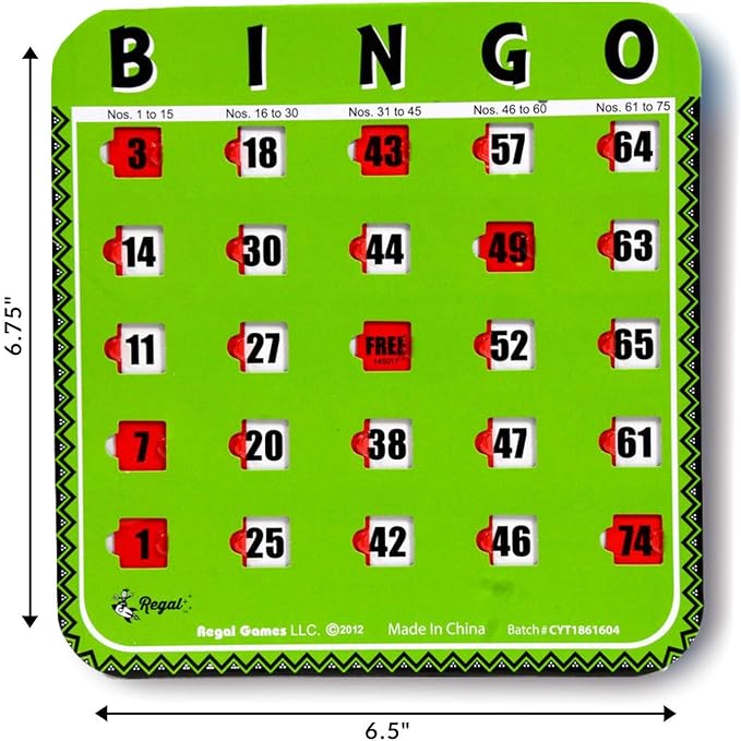 Regal Bingo Bulk Bingo Cards with Sliding Windows - Reusable Large Print Bingo Game Cards for Adults Large Group - 8 Pack, Green