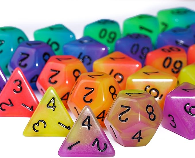 5 Sets Glow in The Dark DND Dice, 35Pcs Luminous Polyhedral Dice Set with 1 Leather Dice Bag, Glowing D&D Dice for Dungeons and Dragons, RPG, MTG Table Games(5Sets/35Pcs Glowing Dice)