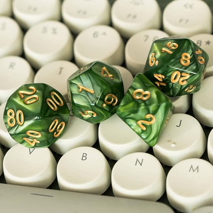 7-Die DND Dice Set Polyhedral Dice Set with a Leather Dice Bag, D&D Dice Set for Dungeons and Dragons, RPG, MTG Table Games (Green)