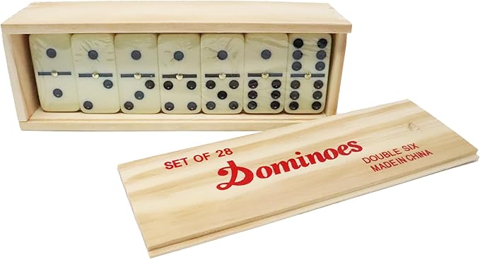 Dominos Set for Adults – Dominos – Professional Double 6 Dominoes Tiles for Adults, Metal Spinner, Classic and Travel Board Game with Wood Case Juegos de Mesa