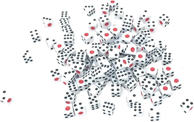 100pcs 8mm White Dice with Black Pips Dots for Board Games, Activity, Casino Theme, Party Favors, Toy Gifts by Gocomcom