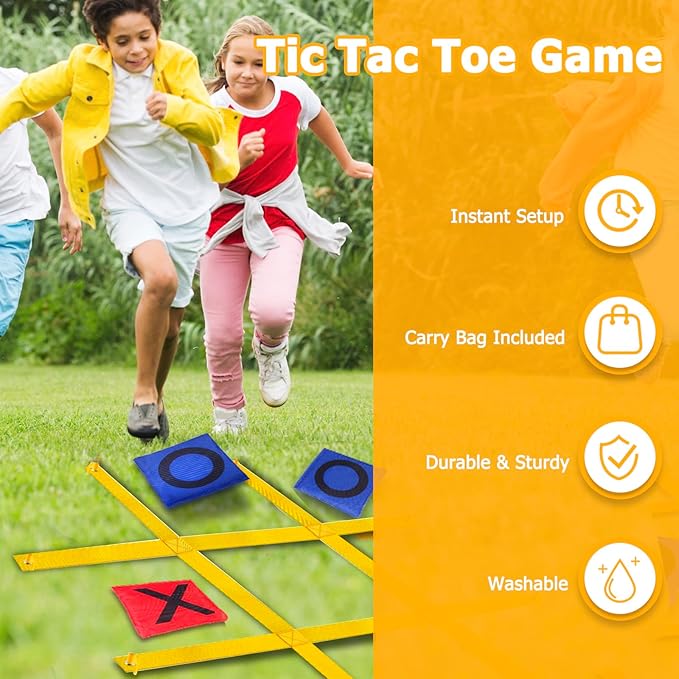 Tic Tac Toe Game - 4 Ft x 4 Ft Giant Bean Bag Toss Tic Tac Toe Outdoor Game for Backyard, Camping, Lawn, Fun Outdoor Games for The Family and Kids - Portable Yard Game Requires No Assembly
