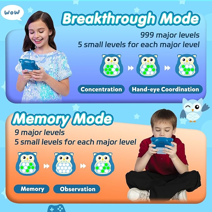 Sensory Pop Fidget Toys for Kids 3-12,Handheld Game for Kids,Light Up Fidget Toy,Travel Games,Airplane Toys for 3 4 5 6 7 8 9 Year Old,Quick Push Pop Game Christmas Birthday Gifts for Boys and Girls