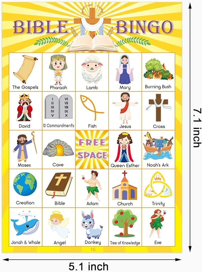 30 Players Bible Bingo Game for Vacation Bible School Christian Sunday Church Game Bible Activities Easter Gift Family Open Day Supplies