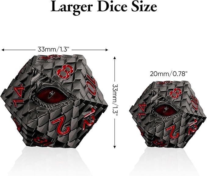 Dragon Eye Scale DND Metal Dice,33mm 20 Sided Giant D20, Large Polyhedral Dice, D&D Metal Dice Set for Dungeons and Dragons, RPG, MTG & Tabletop Games(Gray with Red Eye)