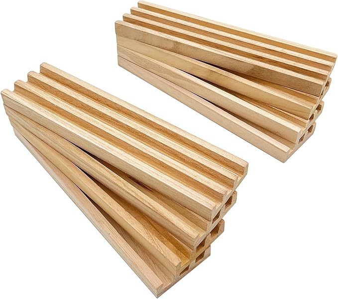 Wooden Domino Racks/Trays Set of 8 Natural Domino Trays Holders Organizer for Mexican Train Chickenfoot and Other Domino Games - Dominoes NOT Included