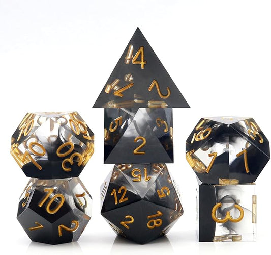 Haxtec Sharp Edge Dice Set DND Dice Set with Dice Case Handmade Black Swirls Resin D&D Dice Set for TTRPGs Dungeons and Dragons Gifts-Dark Soul