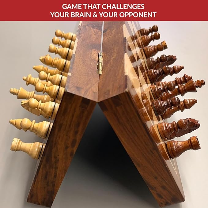 Magnetic Wooden Chess Board Set 12 Inches with 2 Extra Queens | Folding Board - Pieces Storage Slots, Handmade Portable Folding Travel Vintage Chess Game | for Individuals Above 15 Years and Above