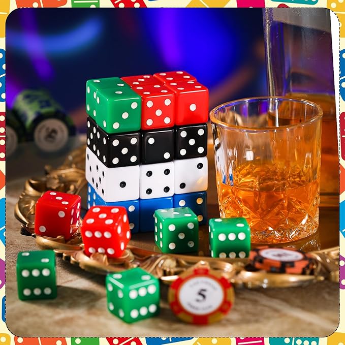 Poen 30 Pcs Standard Dice 25 mm Casino Theme Party Dice Large Opaque Jumbo Acrylic D6 Bulk Sifter for Casino Theme Party Board Vegas Birthday Supply(Colorful)