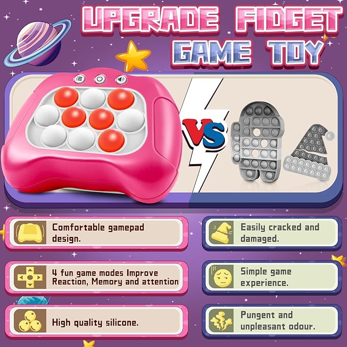 Quick Push Game，Pop Game Fidget Toys, Fast Push Bubble Game, Handheld Puzzle Game Sensory Toys ，Light Up Push Pop Game for Kids 3-12 Girls and Boys Teens Adults Decompression (Pink)