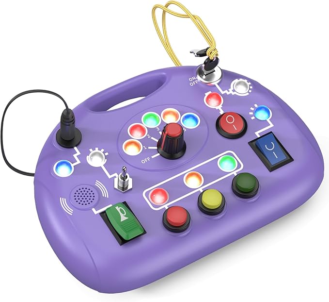 Busy Board with LED Light, Toddler Montessori Toys for 1+ Year Old, Baby Sensory Board for Toddlers Travel Toys, Preschool Graduation Gift for Kids Boy Girl Easter Gifts (Purple)