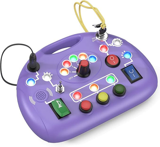 Busy Board with LED Light, Toddler Montessori Toys for 1+ Year Old, Baby Sensory Board for Toddlers Travel Toys, Preschool Graduation Gift for Kids Boy Girl Easter Gifts (Purple)