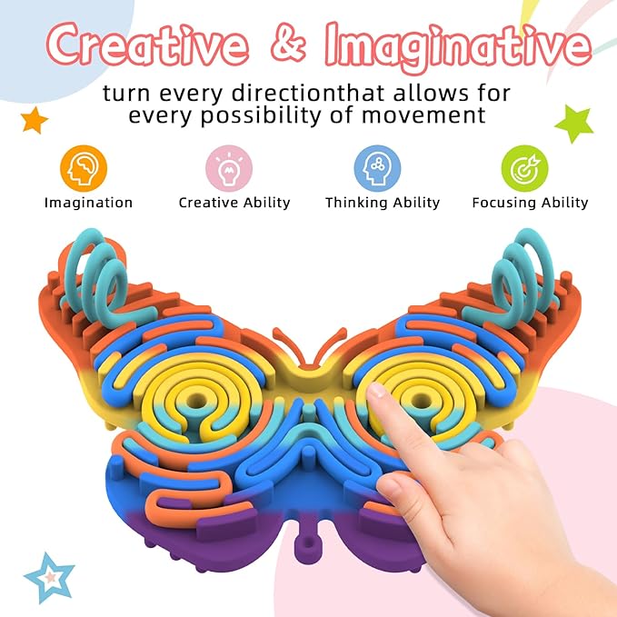 Silicone Sensory Activity Board,Double-Sided Busy Board for Fine Motor Skill,Fidget Toy for Calming, Stress, Anxiety, ADHD , Autism , Silent, No Mess , Kids 3+ & Adults(Butterfly,Colorful)