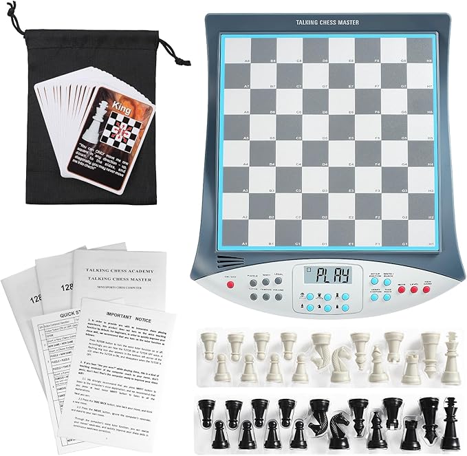 Talking Chess Master Electronic Chess Set - Electronic Chess Board with Voice Teaching System - Kids Learning Trainer - 32 Levels 2000 ELO Computer Chess Game with Sensor Chess Board Magnetic Pieces