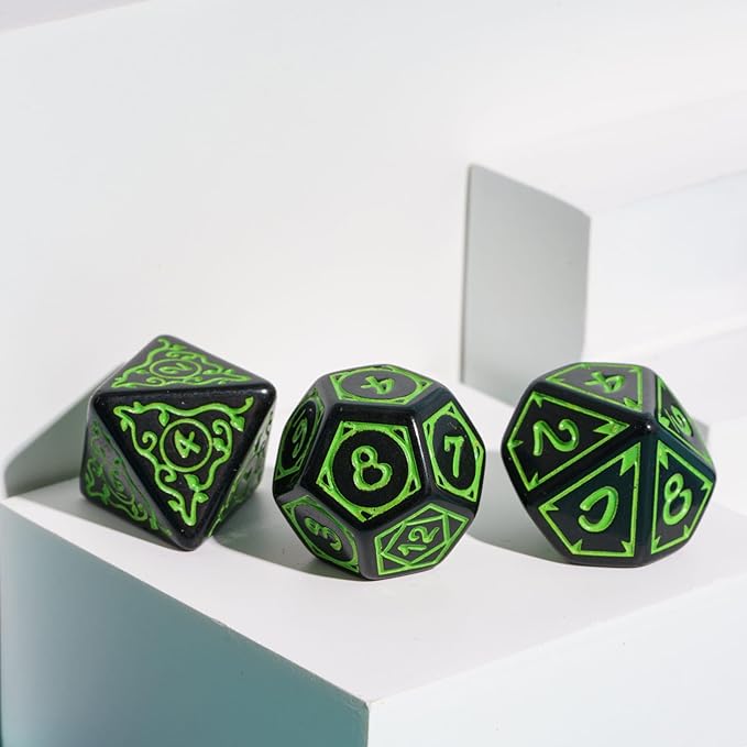 DND Dice Set -D&D Polyhedral Dice (7 Pcs) Druid Dice with Leather Dice Bag for Dungeons and Dragons Role Playing Dice Games RPGs(Druid - Black Green)