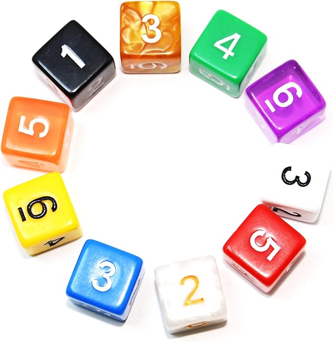 SmartDealsPro 10-Pack D4 D6 D8 D10 D12 Multi Colored Polyhedral Dice for for Dungeons and Dragons DND RPG MTG Table Games (Mix Color(Opaque&Pearl&Transparent, D6)