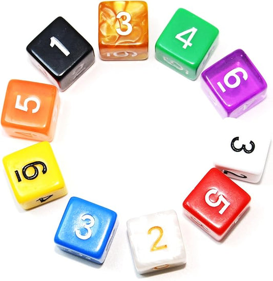 SmartDealsPro 10-Pack D4 D6 D8 D10 D12 Multi Colored Polyhedral Dice for for Dungeons and Dragons DND RPG MTG Table Games (Mix Color(Opaque&Pearl&Transparent, D6)