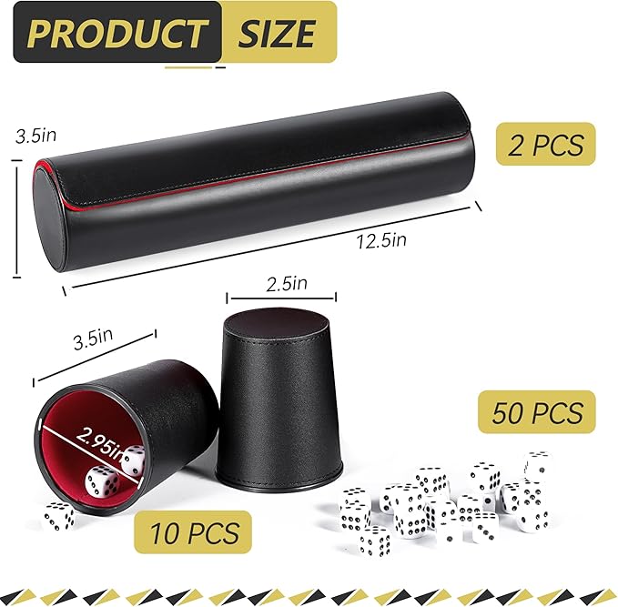 2 Set Leather Dice Cup Set, 10x Dice Cups + 50 Dice + Exclusive Storage and Transport Case Made of Faux (2 Pack Red)
