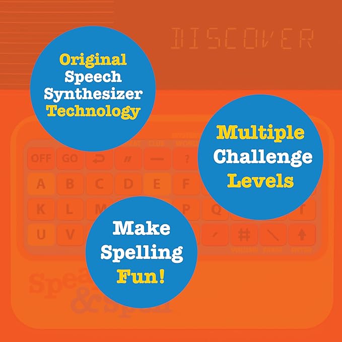 Playmonster Speak & Spell Electronic Game - Educational Learning Toy, Spelling Games, 80s Retro Handheld Arcade, Autism Toys, Activity for Boys, Girls, Toddler, Ages 7+
