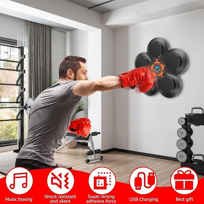 2025 Music Boxing Machine, Bluetooth Wall Punching Pads with LED for Kids & Adults, Wall Mounted Boxing Equipment for Training at Home, Fun Music Punching Machine with Gloves - Ideal Present