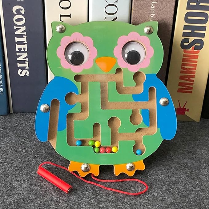 Wooden Maze Toys,1 Pack Maze Puzzle Game Montessori Labyrinth STEM Activity Puzzle Fine Motor Skill for 3 4 5 and 6 Year Old (Owl)