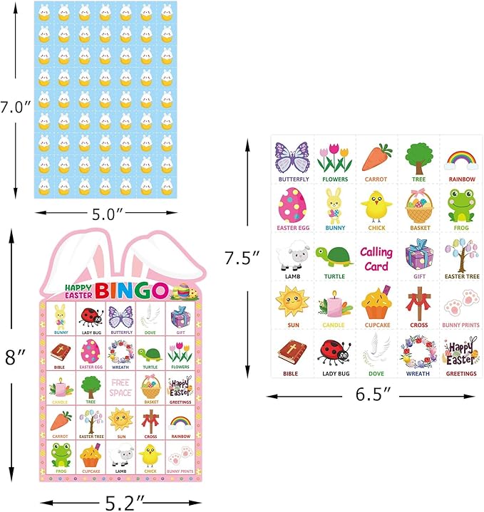Fancy Land Easter Bingo Game for Kids 24 Players Die-Cut Party Supplies Classroom Party Activities Game