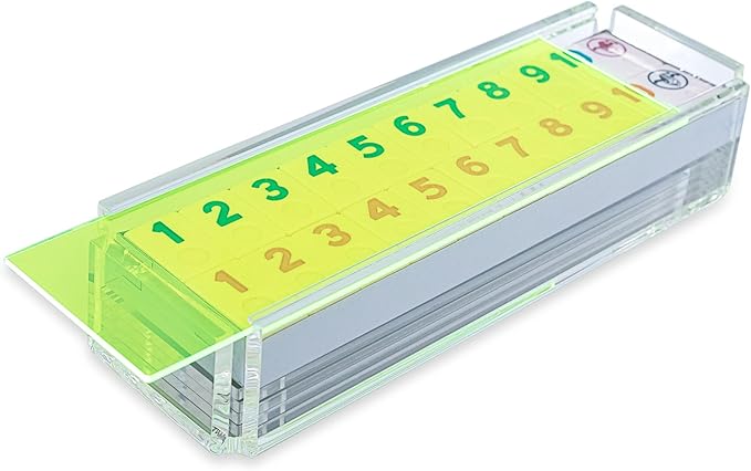 Luxury Rummy Tile Set Game in Handmade Acrylic Case with 4 Racks Included (Neon Green)