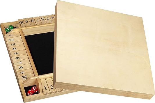 WE Games Shut The Box Board Game - Classic 4 Player Wooden Table Top Dice Game for Family Game Night, Natural Wood, 14 in., 10 Numbers, Classroom Play or Bar Fun for Adults