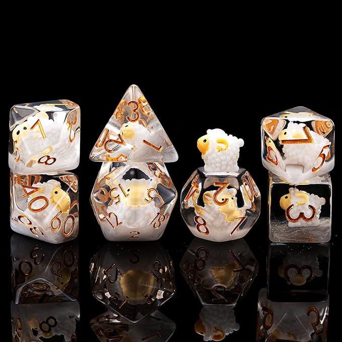 Resin Sheep Dice Set,Polyhedral Dice Animal Inclusion Dice,RPG D and D Dice Set for Role Playing Games