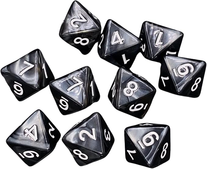 10 Pieces D8 Polyhedral Dice Set - 8 Sided Dice with Numbers | Ideal for Board Games, Classroom Activities, Party Table & Gaming Fun (Color: Black, Size: 1.6cm/0.63in)