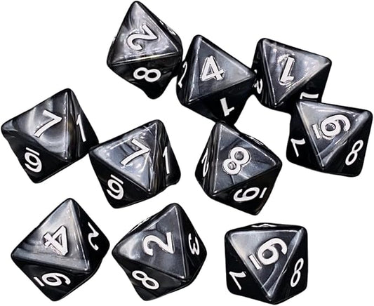 10 Pieces D8 Polyhedral Dice Set - 8 Sided Dice with Numbers | Ideal for Board Games, Classroom Activities, Party Table & Gaming Fun (Color: Black, Size: 1.6cm/0.63in)
