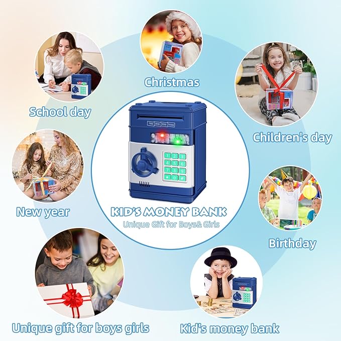 Piggy Bank for Kids, Money Bank Toys for Ages 6 7 8 10 11 12 13, Electronic Cash Coin Money Saving Box， Birthday for 8 9 10 Year Old Boys Girls