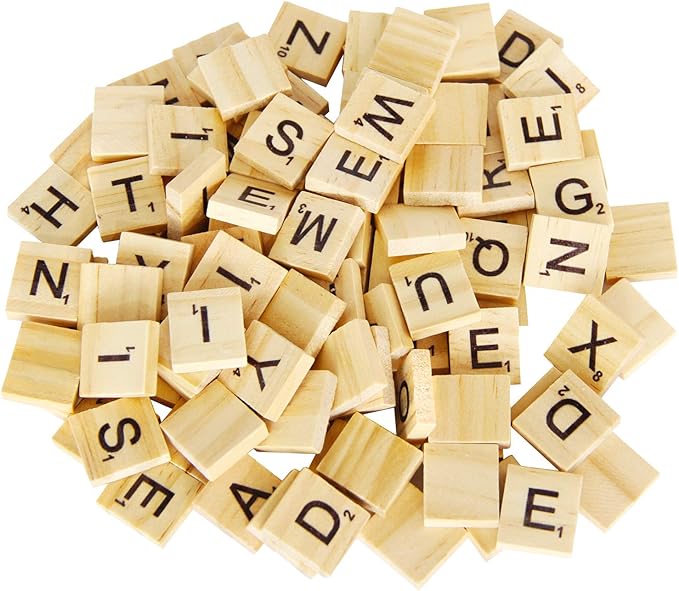 PINOWU 200pcs Wooden Letter Tiles for Scrabble Crossword Game Wood Scrabble Letters Replacement for DIY Craft Gift Decoration Scrapbooking and Making Alphabet Coaster