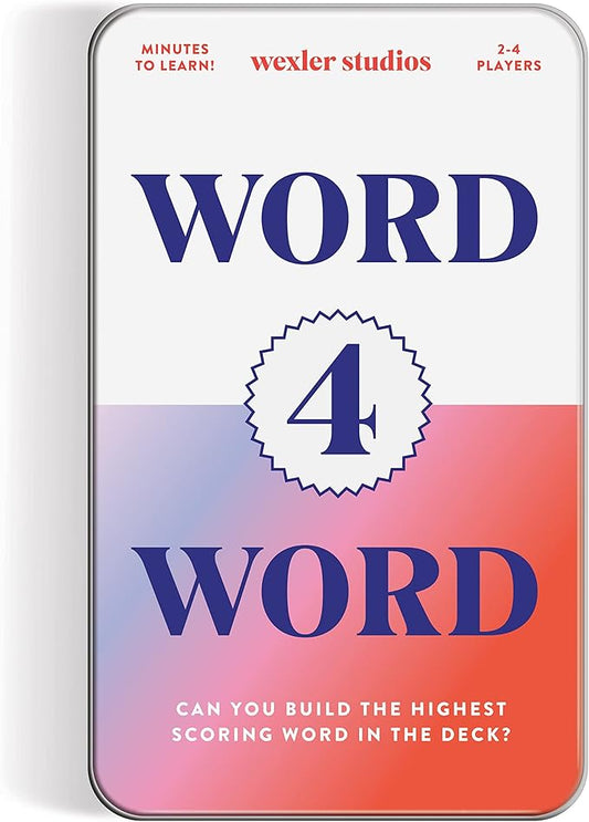 Galison Wexler Studios Word 4 Word – Fun Spelling Card Game for Adults and Kids Perfect for Travel and Family Game Night, 2-4 Players