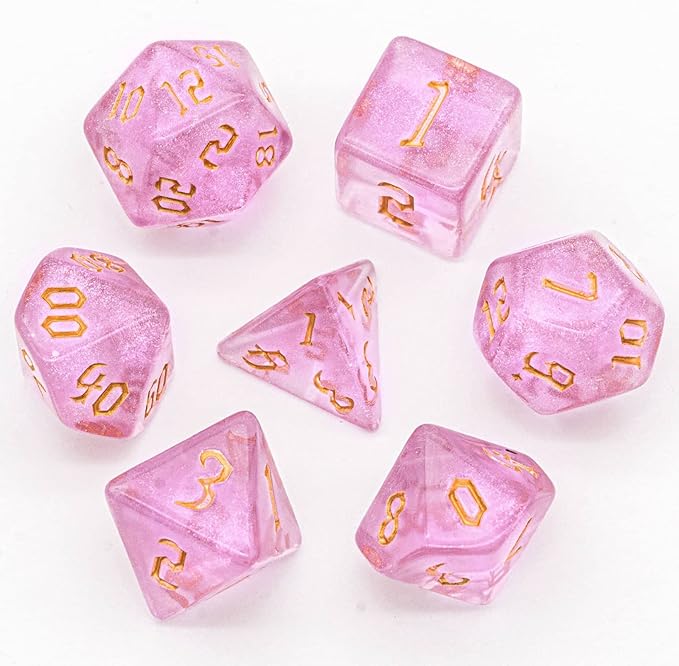 7-Die DND Dice Set Polyhedral Dice Set with a Leather Dice Bag, D&D Dice Set for Dungeons and Dragons, RPG, MTG Table Games (Pink/G)