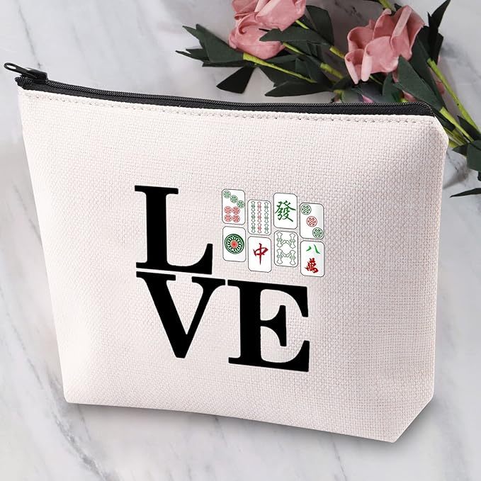 JYTAPP Mahjong Bag Love Mahjong Gift Mahjong s Cosmetic Bag Zipper Pouch Mahjong Board Game Storage Bag for Mahjong Lover Mahjong Player Gift