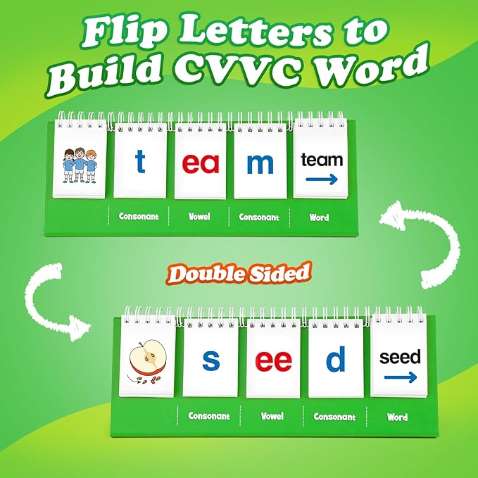 Aizweb CVVC Word Games,Phonics Games Flash Card for Preschool Kindergarten Classroom,Learn to Read,Reading Manipulative Spelling Educational Toy Learning Activity Speech Therapy Teacher Supplies