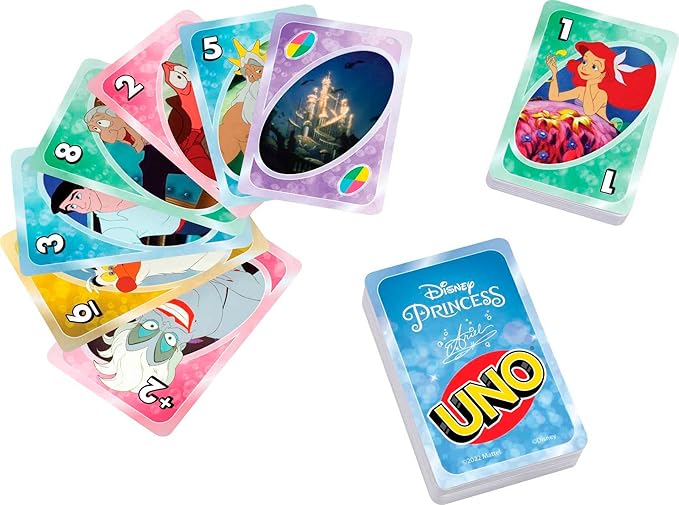 Mattel Games UNO Disney Princess The Little Mermaid Card Game for Family Night Featuring Movie Themed Graphics for 2-10 Players