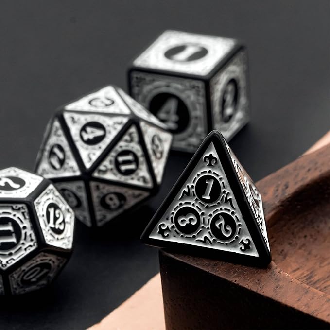 DND Dice Set -D&D Polyhedral Dice (7 Pcs) with Gift Leather Dice Bag for Dungeons and Dragons Role Playing Dice Games RPGs (Dice-White with Black Edge)