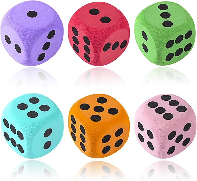 6Pcs EVA Foam Dice,3.15" Large Dice Educational Toy,Blank Slate Board Game to Get Your Lucky Numbers for Parties and Gifts