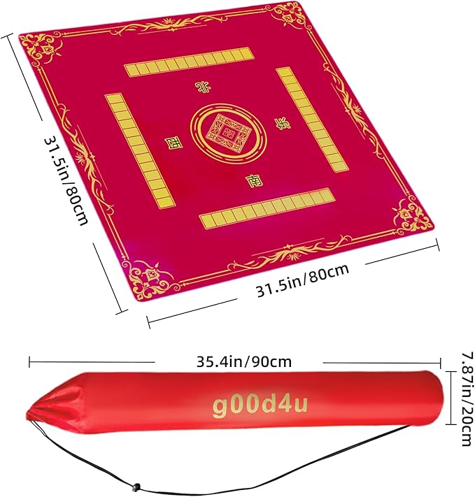 Mahjong Mat, 3mm Thick Noise Reducing Mahjong Mat for Tables 31.5x31.5 Inch Waterproof Surface with Drawstring Storage Bag - Durable Non-Slip Design for Poker Cards Dominoes and Tile Games (Red)